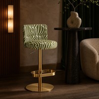 Tabouret de bar pivotant moderne en velours à motif zèbre olive, dossier bas rembourré, piétement annulaire doré, repose-pieds, réglage hydraulique, pour la maison