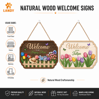 Panneau de bienvenue rustique en bois pour porte d'entrée, motif tulipe, décoration style ferme américaine, plaque suspendue pour maison et jardin