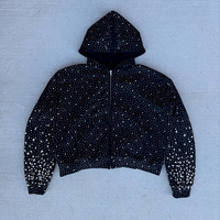 Sweat-shirt à capuche zippé pour homme en gros avec logo personnalisé, broderies et strass - 100% coton anti-froissement