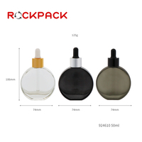 Flacon compte-gouttes ovale en verre noir mat givré de 50 ml pour huile essentielle uniquement Transparent en stock