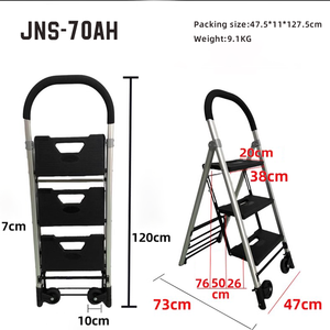 Échelle pliante en aluminium à 3 <span class=keywords><strong>marches</strong></span> avec roues, <span class=keywords><strong>escabeau</strong></span>-chariot <span class=keywords><strong>2</strong></span>-en-1 pour la maison, la cuisine, le jardin et les projets de bricolage - Product Image 4