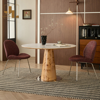 Table à manger ronde en placage de bois de style nordique pour villa, hôtel, restaurant, avec base en bois et plateau en pierre frittée, mobilier de salle à manger
