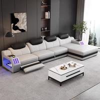 Canapé-lit d'angle moderne et minimaliste en cuir véritable, fauteuil inclinable combiné, canapé intelligent rembourré en éponge