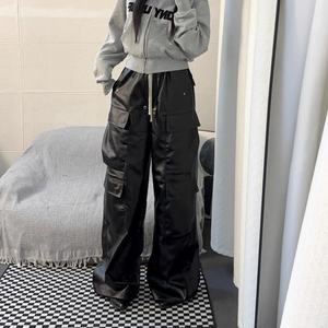 Wholesale Trendy Dark Multi-pocket Cargo Straight-leg Casual Drawstring Matte <b>Waxing</b> Coated <b>Floor</b>-length Baggy Pants for Men - Product Image 4