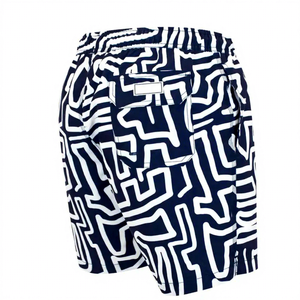 Pantalones Cortos Deportivos Casuales para Hombre, Personalizados al por Mayor, de Alta Calidad, de Poliéster, con Estampado Geométrico Abstracto de Laberinto, Cintura Elástica, para Playa - Product Image 3