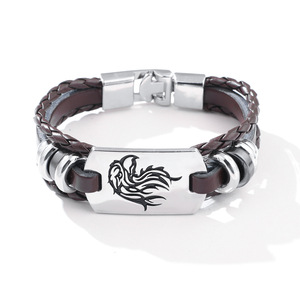 Pulsera de cuero con diseño de halcón, cuerda trenzada de PU negra y marrón, regalo de joyería para hombres y mujeres, accesorio de moda - Product Image 4