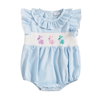 Combinaison sans manches pour bébé fille, en coton, à volants, avec broderie de lapin de Pâques, personnalisée ODM