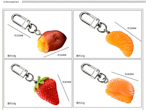 Sống động như thật giả 3D <span class=keywords><strong>PVC</strong></span> trái cây Móc Chìa Khóa Cam Dâu Tây vòng chìa khóa Ins dễ thương cô gái Túi phụ kiện dâu tây thực phẩm Keychain - Product Image 4