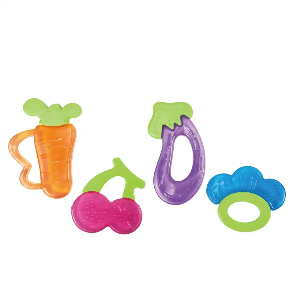 Safe BPA Free Funny Double Color 4 styles Fruit Water Filled Teether for Infant