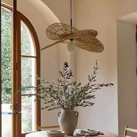Lampe suspendue en rotin beige, tissage de rotin chinois, style zen, restaurant, salle d'étude, salon de thé, maison d'hôtes, hôtel, style japonais Wabi-Sabi