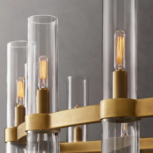 Linear Brass Pendant Light Clear Cylindrical Glass <b>Tube</b> Chandelier For Long Dining Table Modern Villa Interior Lighting - Product Image 4