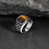 Bague en acier inoxydable rétro à la mode, pierre précieuse œil de tigre, bague turquoise pour homme et femme, alliance, bijoux de fête, vente chaude
