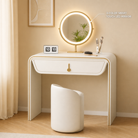 Table de toilette de luxe en bois massif, couleur crème, pour chambre à coucher, table de maquillage moderne minimaliste en cuir PU avec rangement