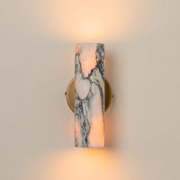 Lampu Dinding Marmer Bulgari Mewah Batu Alam LED Sconce Modern Minimalis Berbentuk Silinder untuk Pintu Masuk Lorong Ruang Tamu