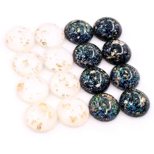 New Style 40pcs 12mm 10mm 8mm Black White Built-in Gold Color leaf Style Flat back Resin Cabochons Fit 8-12 mm Cameo Cabochons