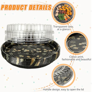 Plateau rond jetable en PS pour sushis, diamètre 290 mm, imprimé, avec couvercle transparent, qualité alimentaire, pour plats à emporter, conteneur pour sashimi, sans BPA - Product Image 3