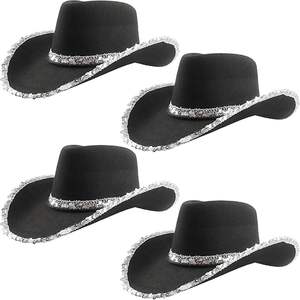 Casquettes de Cowboy chapeaux de fête chapeau de Cowboy occidental Performance de fête avec des paillettes de cristal embellies déguisements accessoires casquette pour hommes - Product Image 3