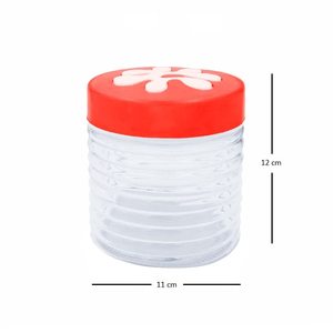 Ensemble de 3 pots en verre avec couvercles jaune rouge vert 12x11cm pour le sel, le café, le sucre, les bonbons, récipients de stockage - Product Image 2
