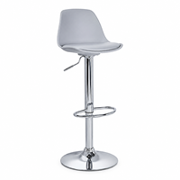 Tabouret de bar moderne en plastique gris avec dossier incurvé, hauteur réglable, base pivotante chromée pour îlot de cuisine