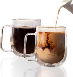 <span class=keywords><strong>Tasses</strong></span> à café en verre transparent à double paroi isolées résistantes à la chaleur personnalisées de 12 oz et 16 oz avec poignée pour expresso, latte, cappuccino, thé - Product Image 2