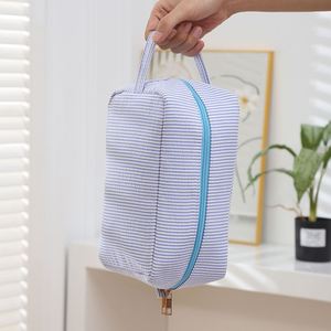 Custom Logo Promotion Personalized Modern Blue-White Striped Zipper Large-Capacity Waterproof Towel <b>Makeup</b> Travel <b>Storage</b> - Product Image 1