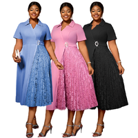 Robes grande taille pour femmes, décontractées et élégantes, à manches courtes, col en V, patchwork, dentelle plissée, robes de soirée formelles pour femmes