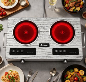 Table de cuisson infrarouge double Amor, 4000W, deux brûleurs, commande tactile et à bouton, 6 fonctions, pour tous types d'ustensiles de cuisine - Product Image 3