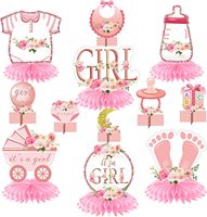 Décorations de fête prénatale rose or, centres de table en nid d'abeille pour filles, décorations florales pour révélation du sexe de la petite fille