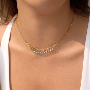 Collar con borlas y diamantes de imitación, cadena dorada, cristal redondo, joyería de fiesta para mujer - Product Image 3