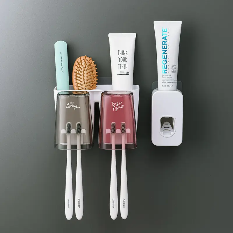 Dispensador de pasta de dientes automático DS2757, Kit exprimidor, soportes para cepillos de dientes montados en la pared para baños y dispensador de pasta de dientes