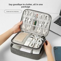 Organisateur de câbles gris style Asie du Sud-Est, étui pour batterie externe, pochette de voyage pour câbles de charge, sac de rangement numérique double couche pour accessoires