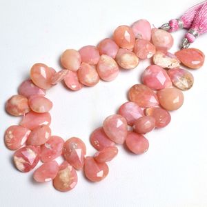 Perles de pierres précieuses en vrac Briolette en forme de poire à facettes opale rose naturelle brins 6x8mm perles de pierre rose au prix d'usine en gros - Product Image 1