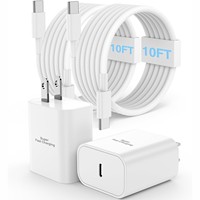 Bloc de charge USB-C super rapide 45W avec câble extra long de 10 pieds pour téléphone 17/16 Pro Max/Plus/15 Series - Violet