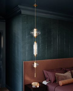 Lámpara Colgante Moderna de Diseño Interior <span class=keywords><strong>Fiorello</strong></span> con Pantalla de Vidrio Acanalado Transparente, Lámpara de Techo de Latón Antiguo para Villa - Product Image 4