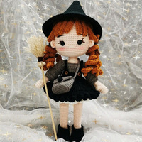 2026 Poupée d'Halloween au crochet, artisanale, unique, personnalisable, thème Clown Sorcière, en polyester tissé, pour la couture et le tissage, jouet cadeau