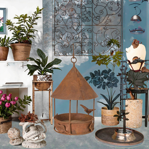 Mangeoire à oiseaux suspendue en métal rouillé, abri pour oiseaux, mangeoire pour oiseaux pour l'intérieur, l'extérieur et le jardin - Product Image 4