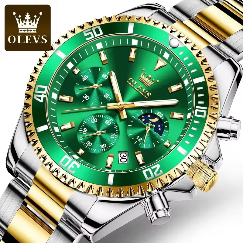 トップブランドの高級OLEVS2870ファッション防水腕時計耐衝撃性ステンレススチールスポーツクォーツメンズ腕時計