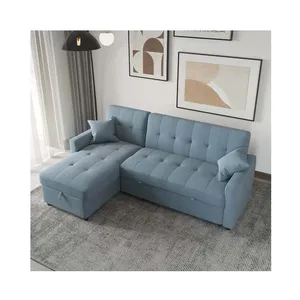 سرير أريكة حديث يمكن تحويله على شكل حرف L أريكة سرير غرفة معيشة سرير يمكن سحبه مع كرسي تخزين