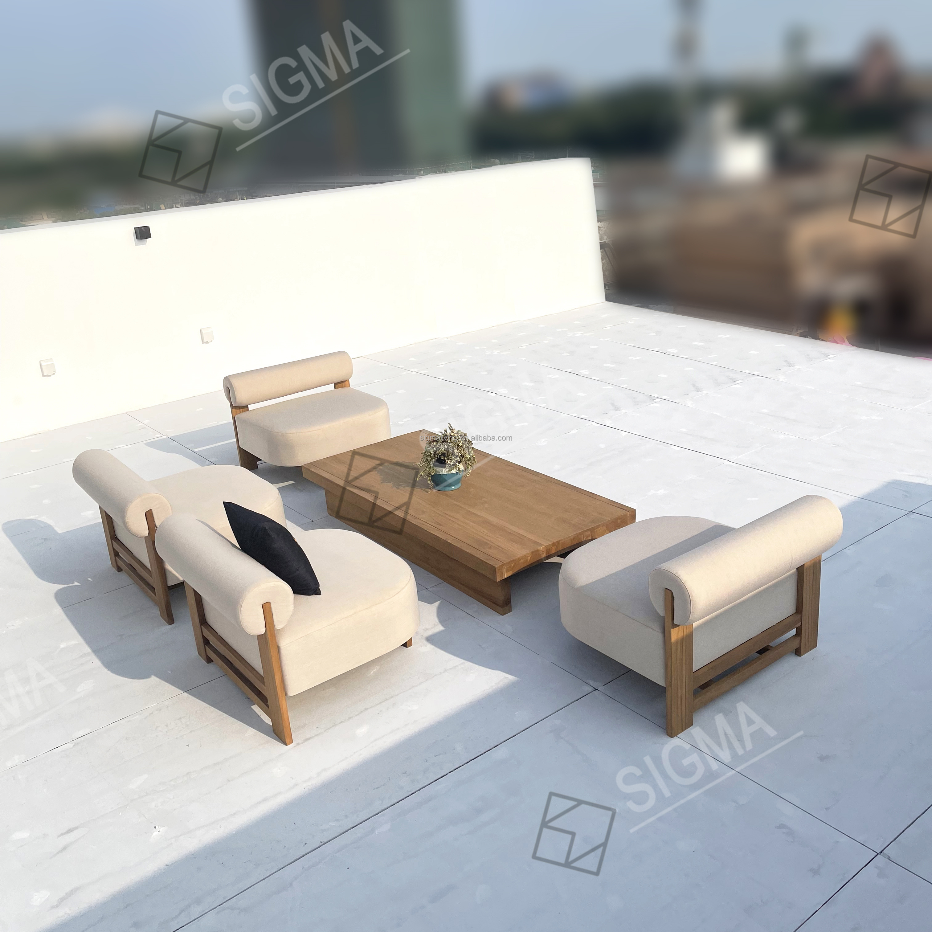 Sigma Luxury Outdoor Furniture All Weather Garden Lounge Set Water-resistant Patio Sofa Solid Teak Wood Sofa Sets