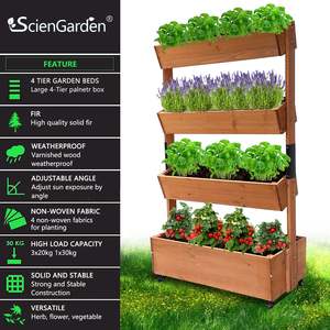 Fioriera verticale in legno a 4 livelli con ruote interne/esterne da giardino rialzate per <span class=keywords><strong>balcone</strong></span> vasi da giardinaggio per verdure - Product Image 2