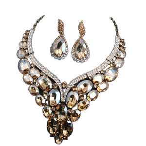 Twini High Quality European Bridal Gold Plated <b>Crystal</b> Rhinestone Wedding Jewelry <b>Set</b> Zinc Alloy Necklace Earrings <b>Set</b> - Product Image 1