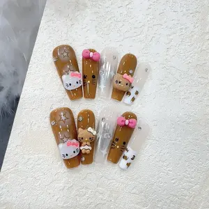 Con gran descuento lindo falso fiesta <span class=keywords><strong>uñas</strong></span> pegatina dulce chica acrílico dibujos animados corto cabeza redonda hecho a mano prensa en las <span class=keywords><strong>uñas</strong></span> - Product Image 6