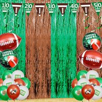 Kit de 55 ballons ruban football, accessoires photo, toile de fond de fête, rideau à franges en aluminium, décorations d'anniversaire pour fans, vert et marron