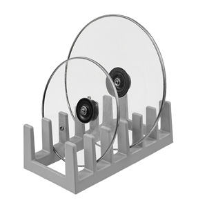 Dish Drainer Pot Lid Organizer Grey Plastic Stand For <b>Kitchen</b> Countertop <b>Storage</b> With Metal Lids Support - Product Image 1