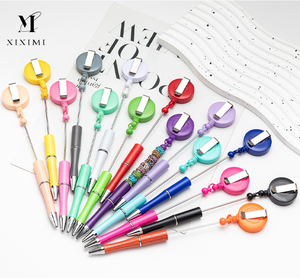 Nouveau design personnalisé 15 couleurs Badge bobine stylo à bille en plastique stylos à perles encre noire bricolage école fournitures de bureau accessoires - Product Image 1