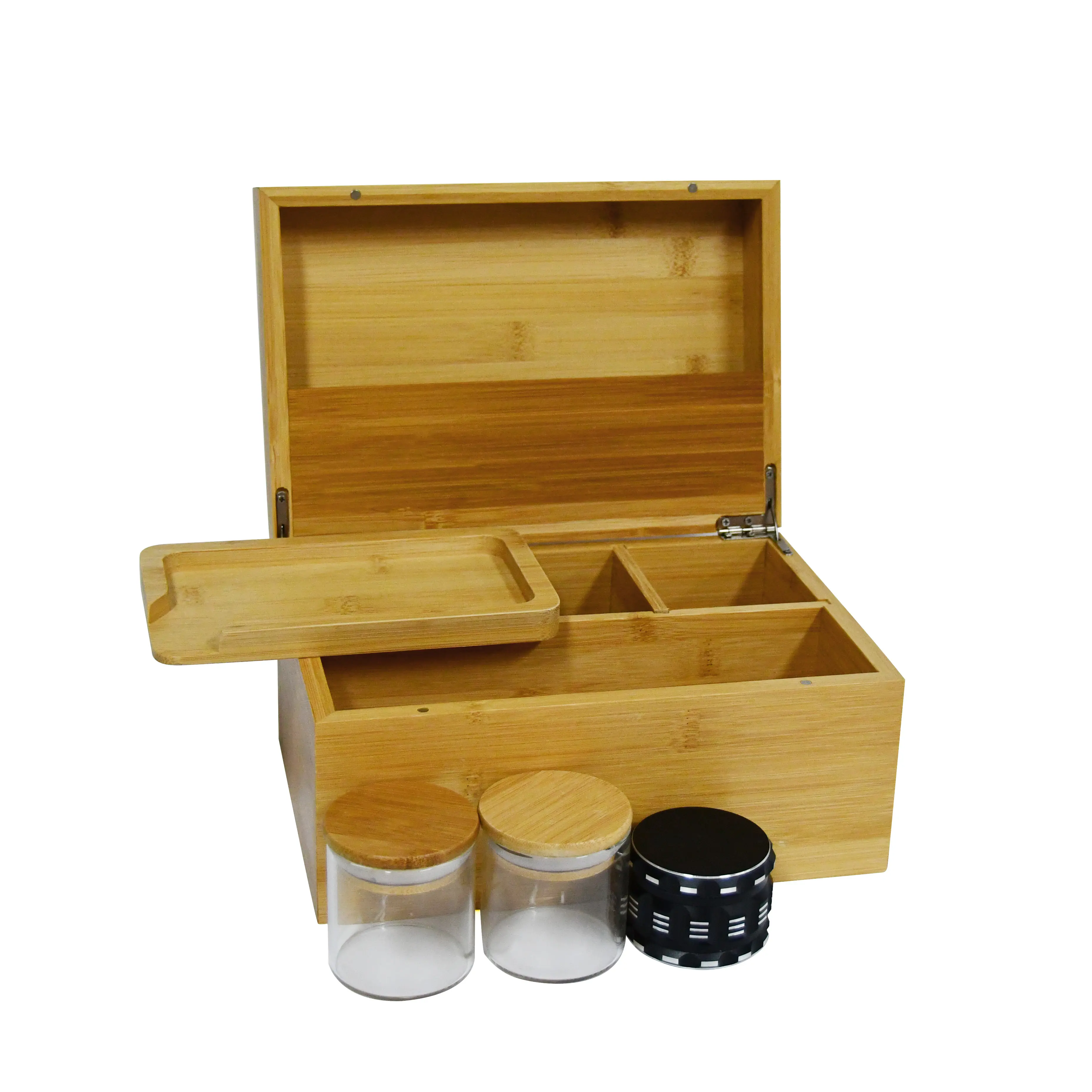 YOULIKE Bamboo Magnet Rolling Tray Wood Stash Box Gift Kit Set - Herb Accessories Organizer for Smoke Paper Grinder