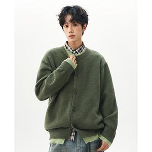 Pull tricoté unisexe effet deux pièces épais et respirant, style vintage américain, marron, coupe ample, pour automne-hiver, effet superposé, devant décontracté - Product Image 1