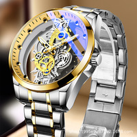 Reloj mecánico automático para hombre, pulsera de cuarzo de acero transparente, resistente al agua, envío directo
