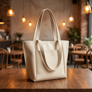 Sac fourre-tout en PU crème, grande capacité, sac à main à bandoulière, fermeture à glissière, sac de voyage portable pour femmes, logo personnalisé - Product Image 3
