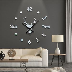 3D Acrylic Wall <b>Clock</b> Mirror Wall Sticker Deer Head DIY <b>Large</b> Size Wall <b>Clock</b> Watch for Living Room Home Decor - Product Image 2